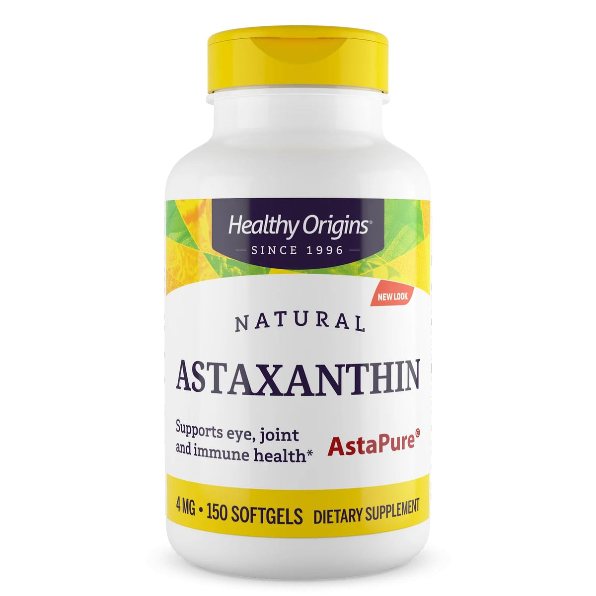 Healthy Origins Astaxanthin 4 mg bottle highlighting immune support benefits