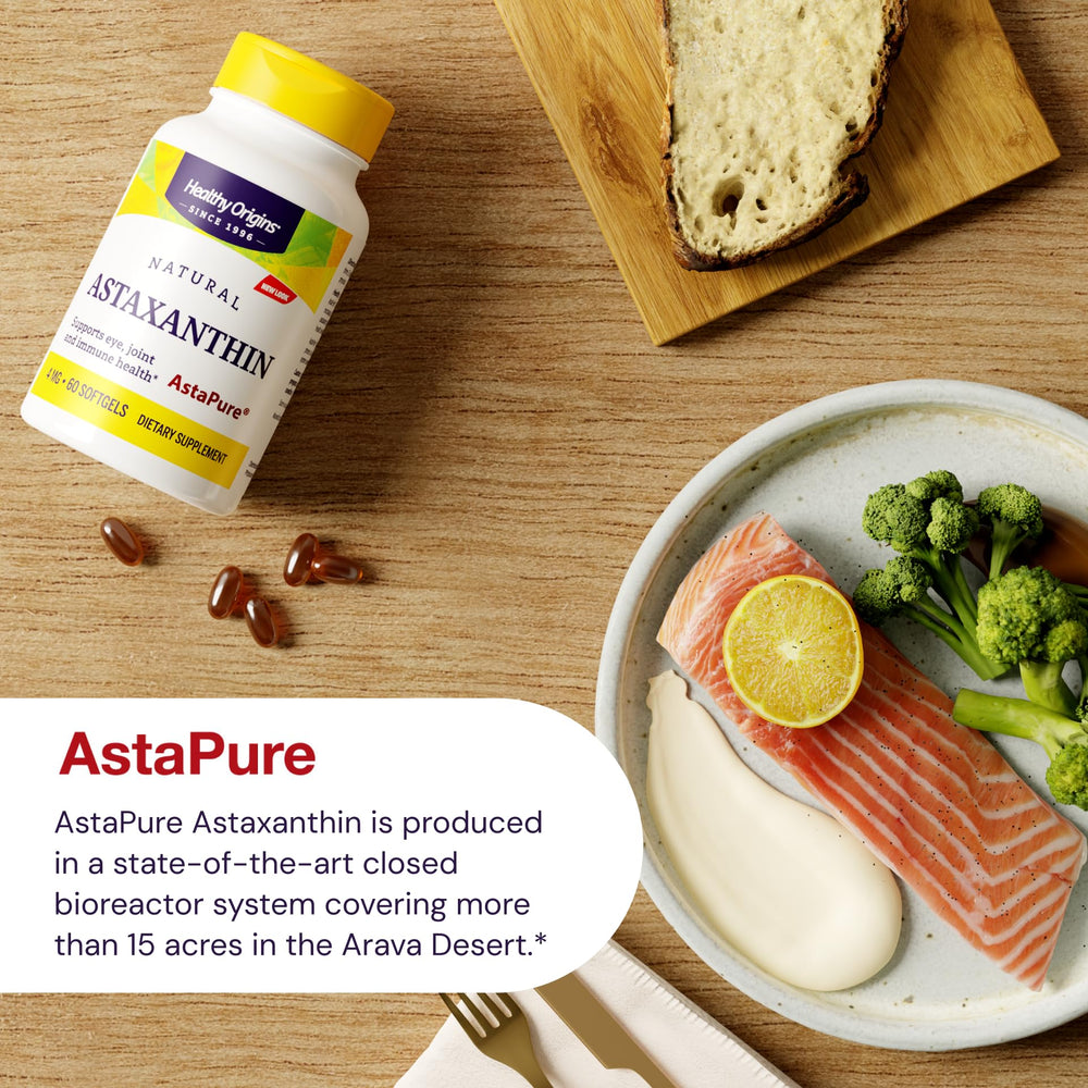 Healthy Origins Astaxanthin graphic shows 4 mg potency