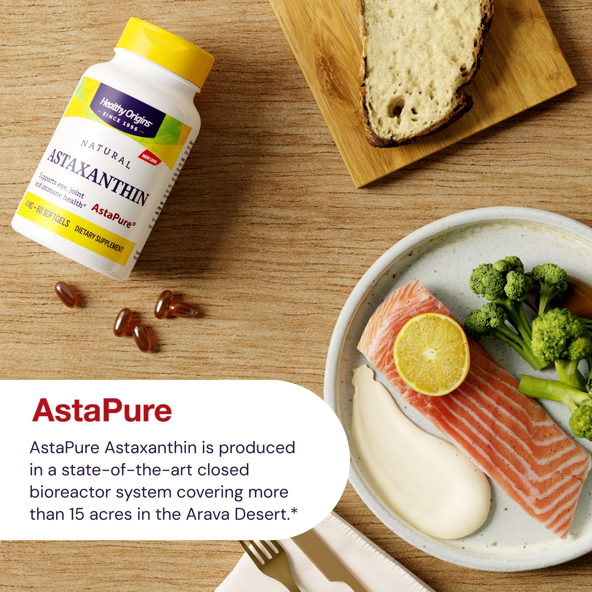 Healthy Origins Astaxanthin graphic shows 4 mg potency