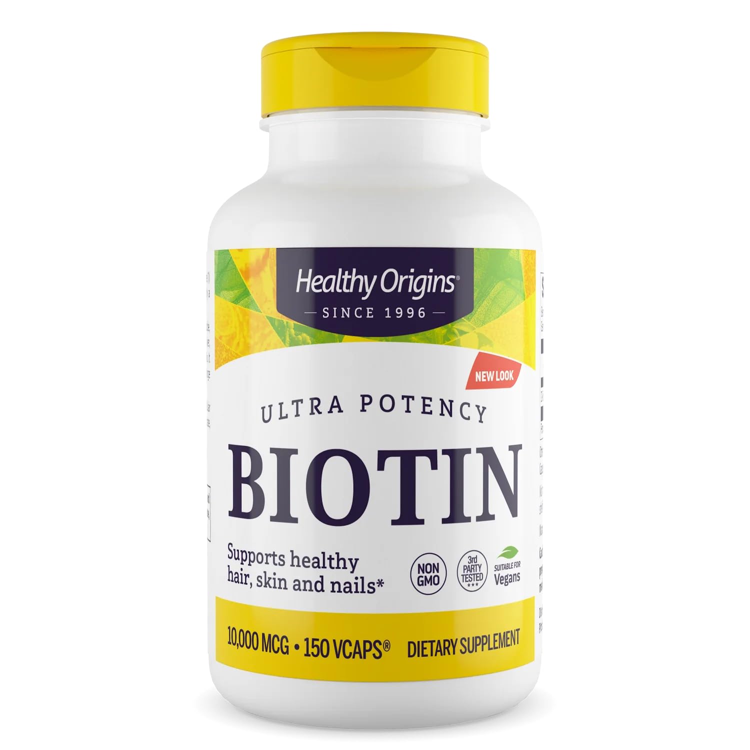 Healthy Origins Biotin 10,000 mcg bottle label - front view