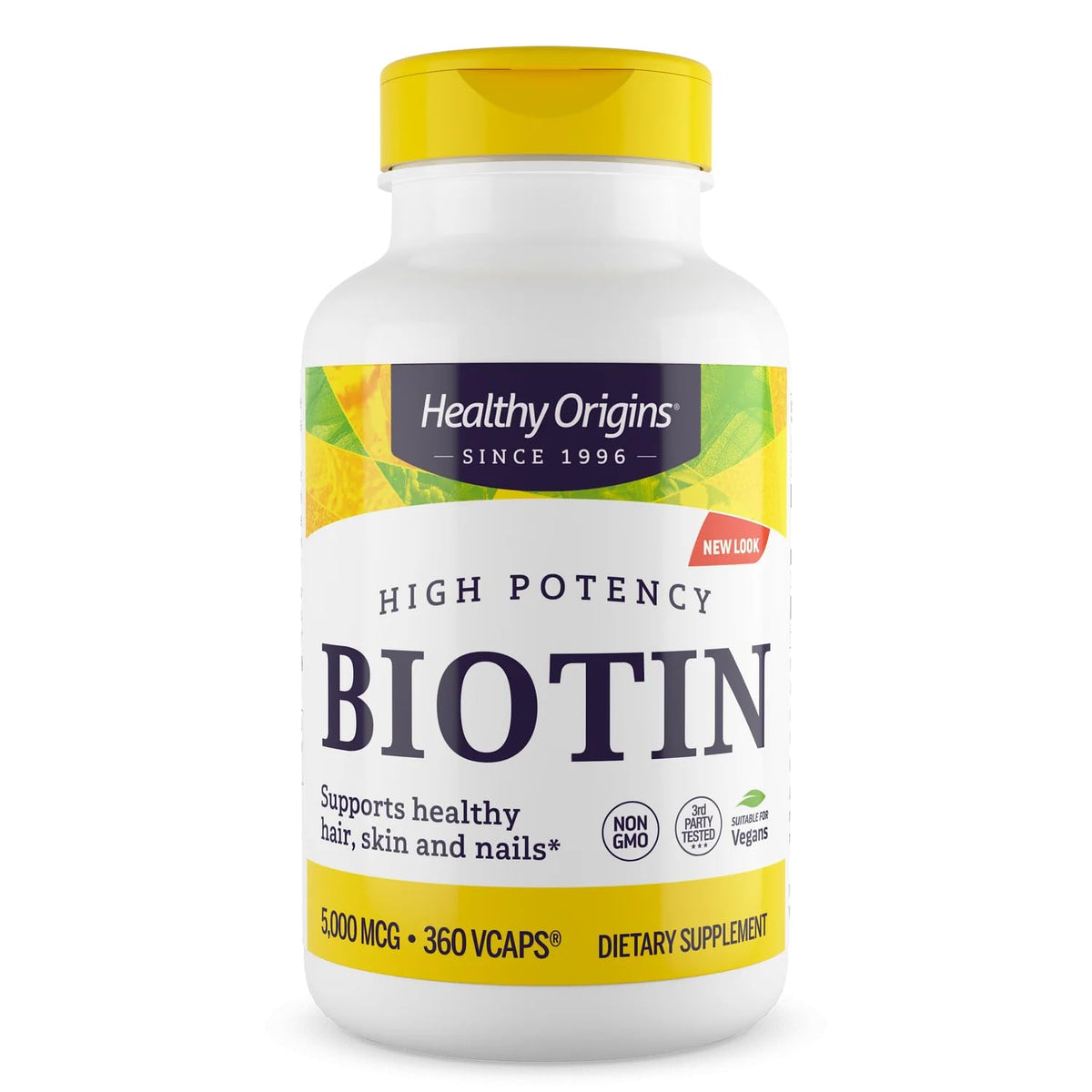 Healthy Origins Biotin 5,000 mcg bottle label