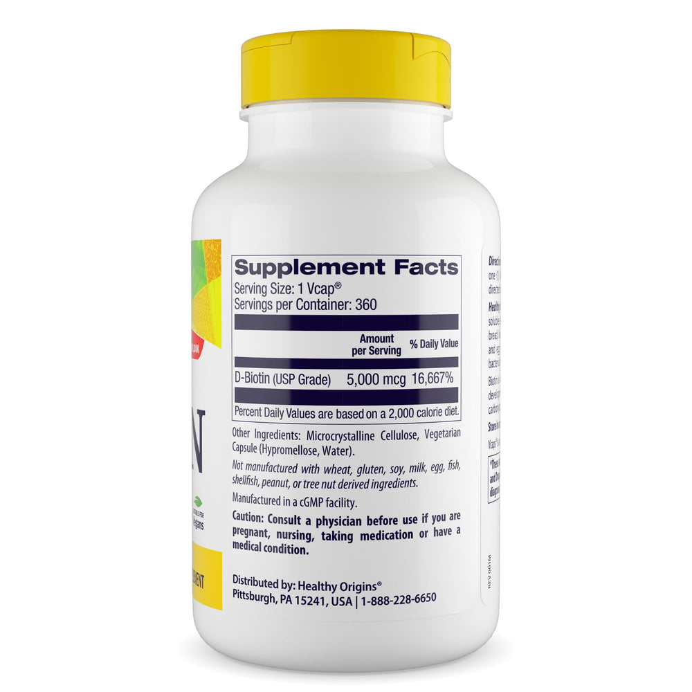 Biotin 5,000 mcg USP Grade Non-GMO on label