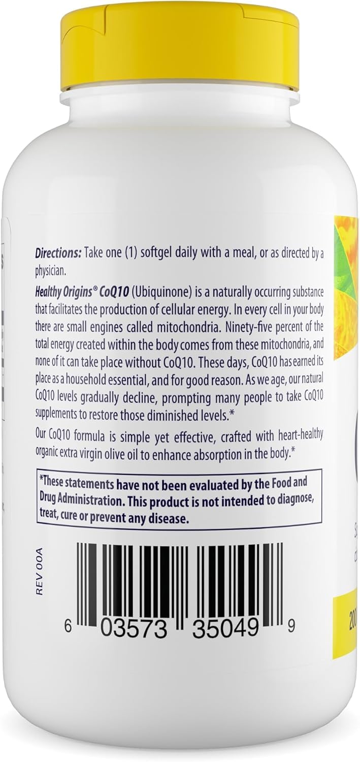 Close-up of CoQ10 300 mg softgels in bottle