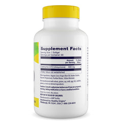 Back view of Healthy Origins CoQ10 600 mg bottle showing supplement facts