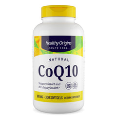 Healthy Origins CoQ10 bottle – 300 softgels for daily energy support.