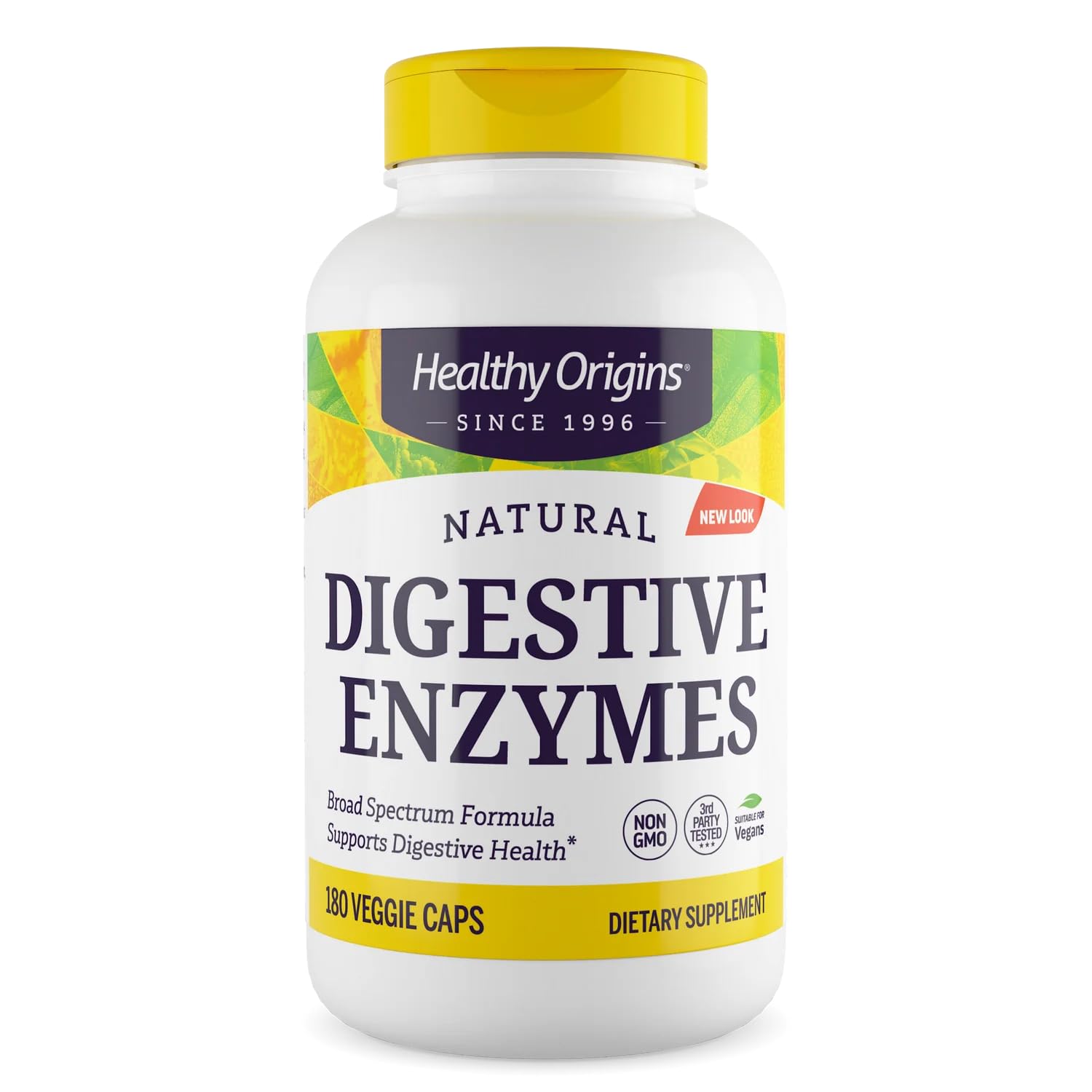 Healthy Origins Digestive Enzymes bottle with broad-spectrum 180 capsules