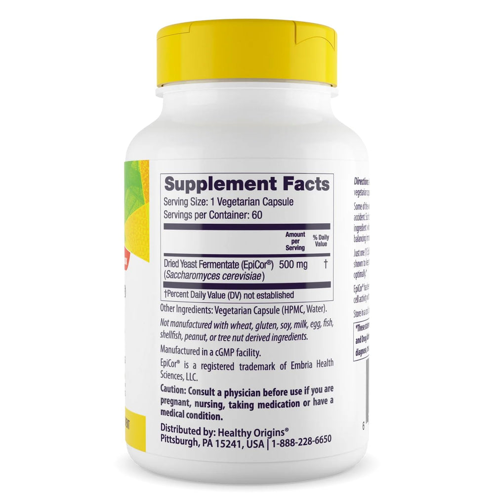 Close-up of Healthy Origins EpiCor 500 mg label