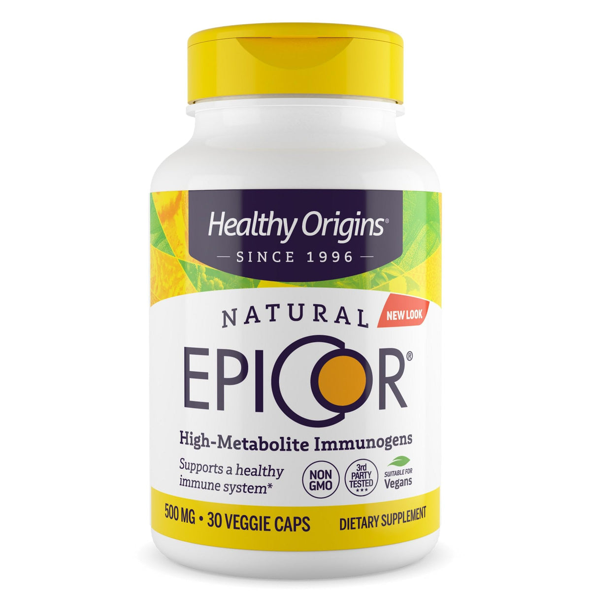 Healthy Origins EpiCor 500 mg immune support bottle on white background