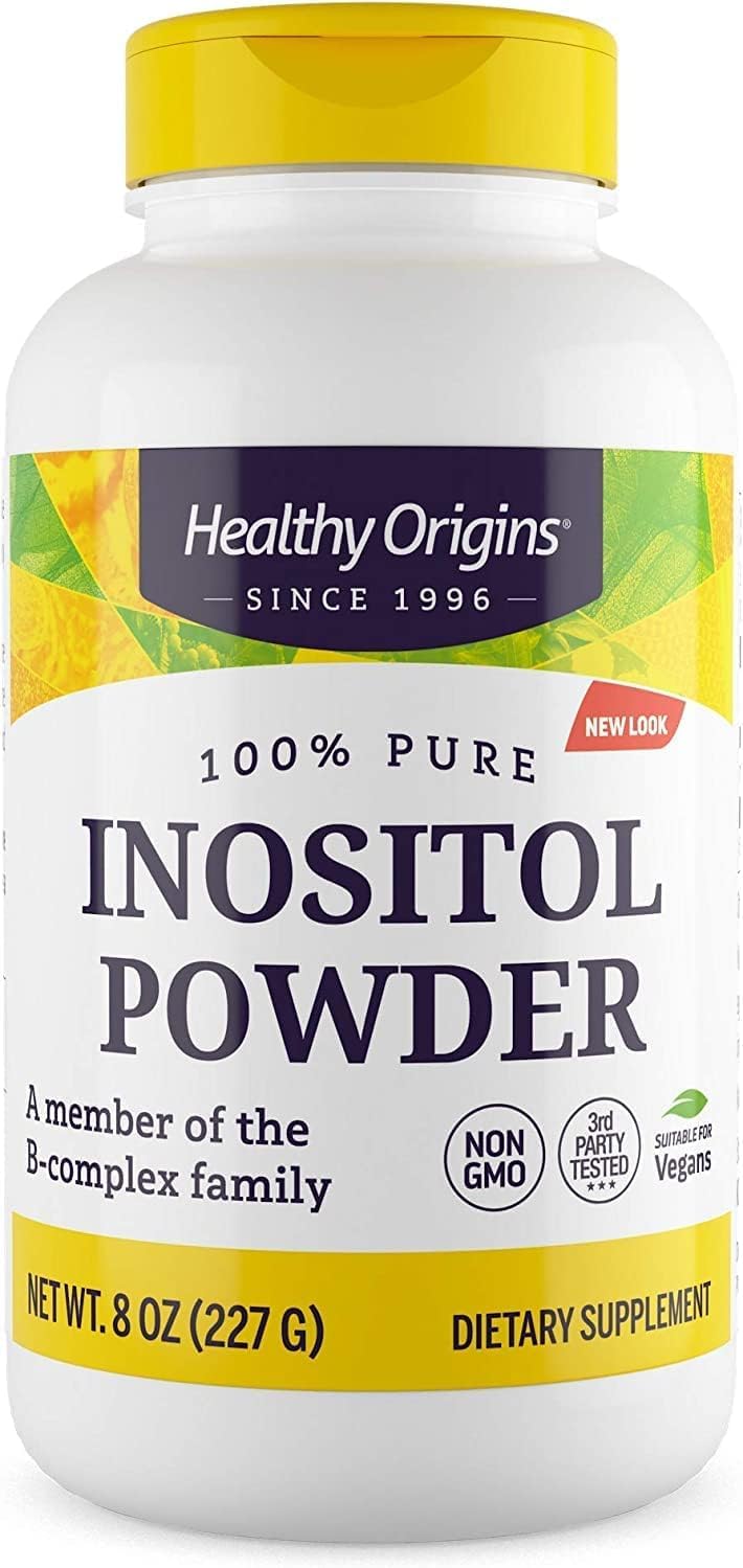 Healthy Origins Inositol powder container front showing vegan label for daily wellness
