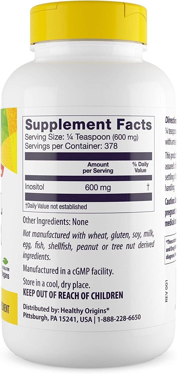 Healthy Origins Inositol powder scoop for easy daily mixing into beverages