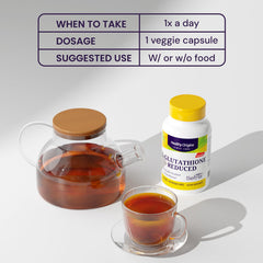 Ingredient panel showing Setria L-Glutathione formula