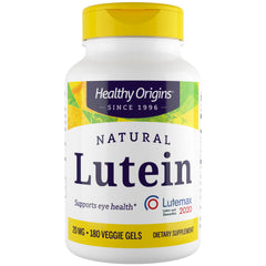Healthy Origins Lutein 20 mg with Lutemax 2020 bottle label – 180 veggie gels