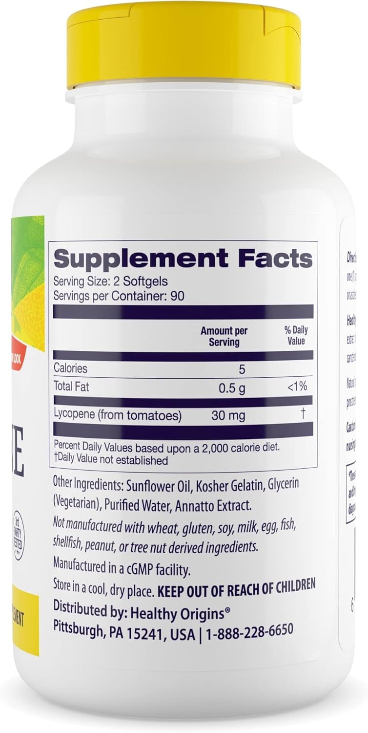 Healthy Origins Lycopene 15 mg bottle back label