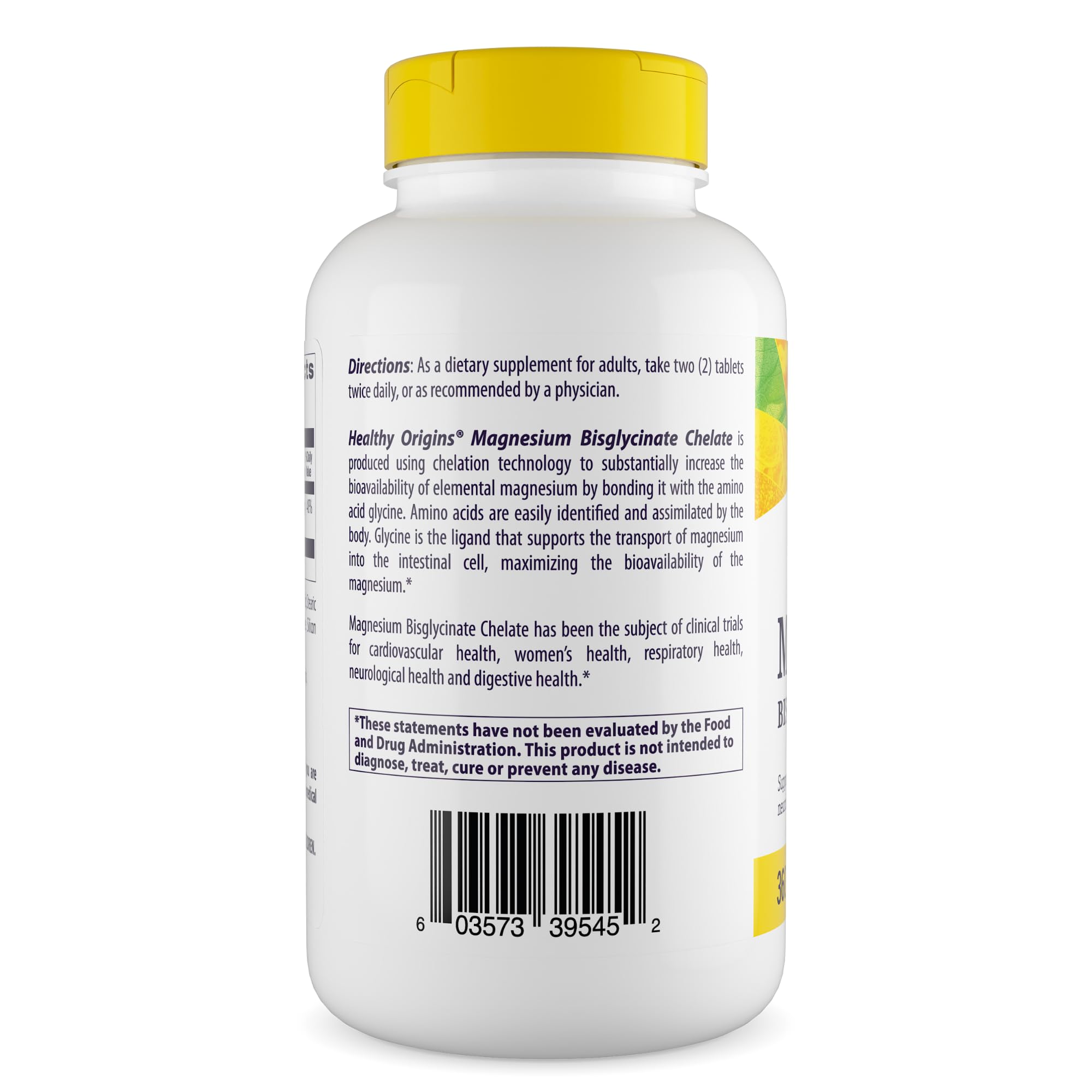 Close-up of the Healthy Origins Magnesium Bisglycinate Chelate bottle label