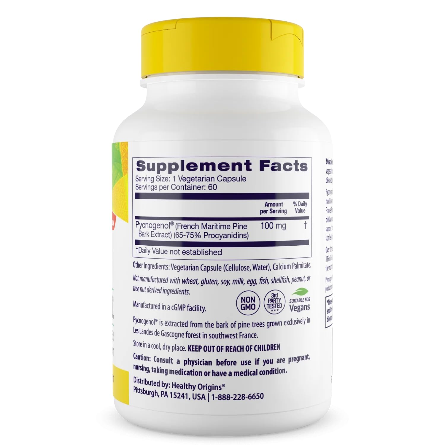 Close-up of Pycnogenol 100 mg capsules