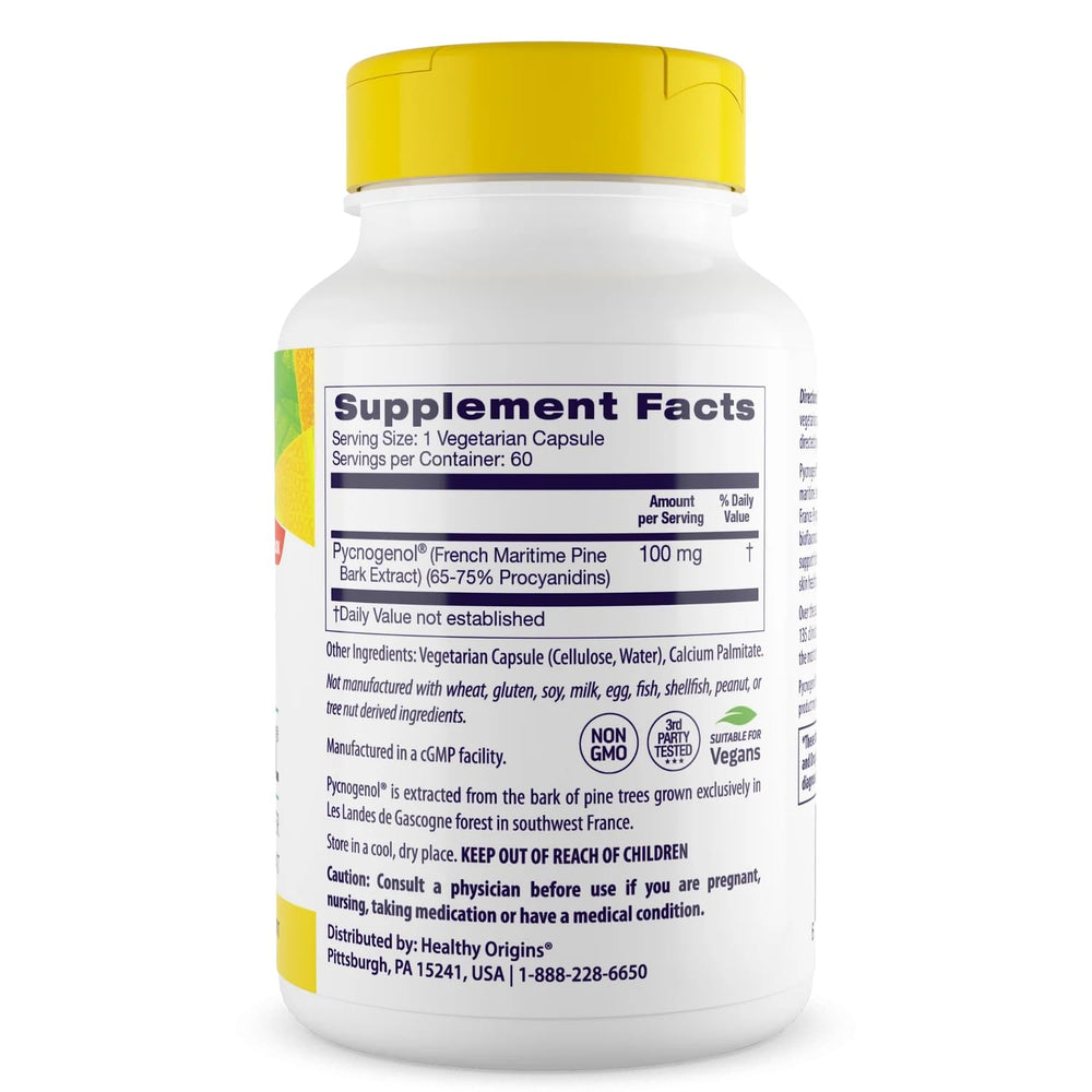 Close-up of Pycnogenol 100 mg capsules
