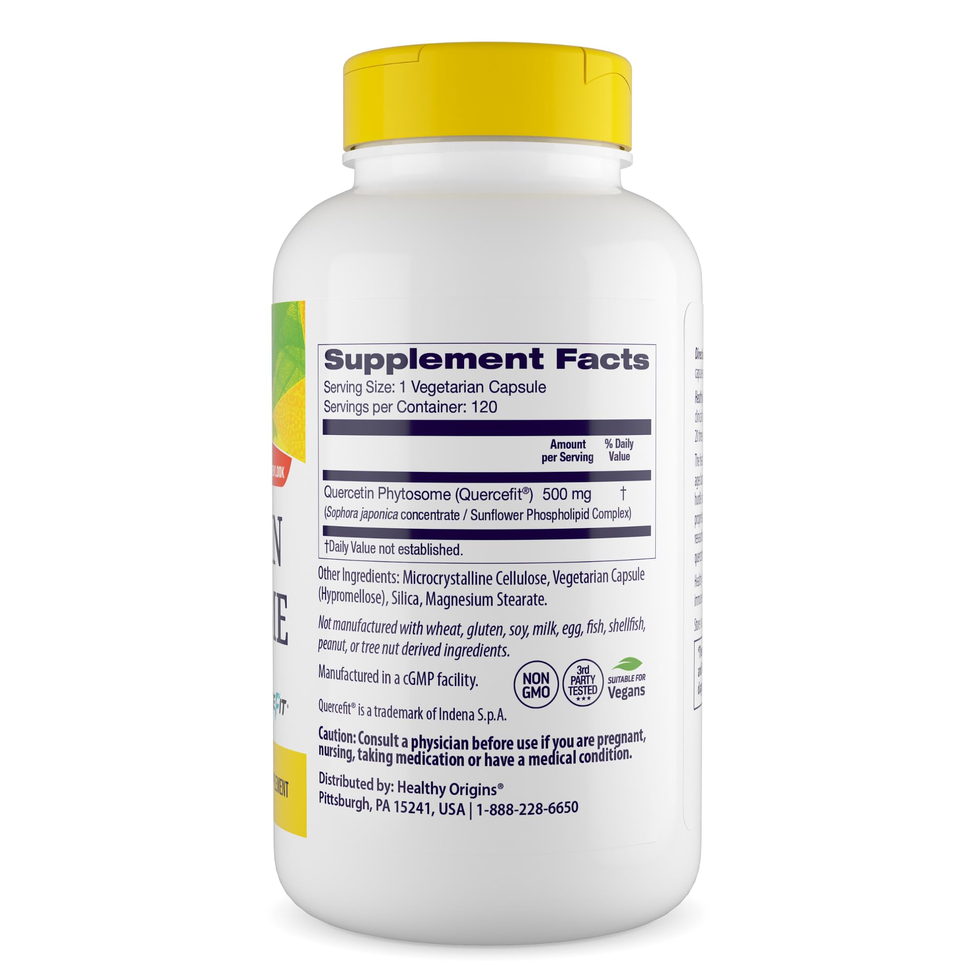 Label close-up showing vegan, non-GMO, gluten-free claims