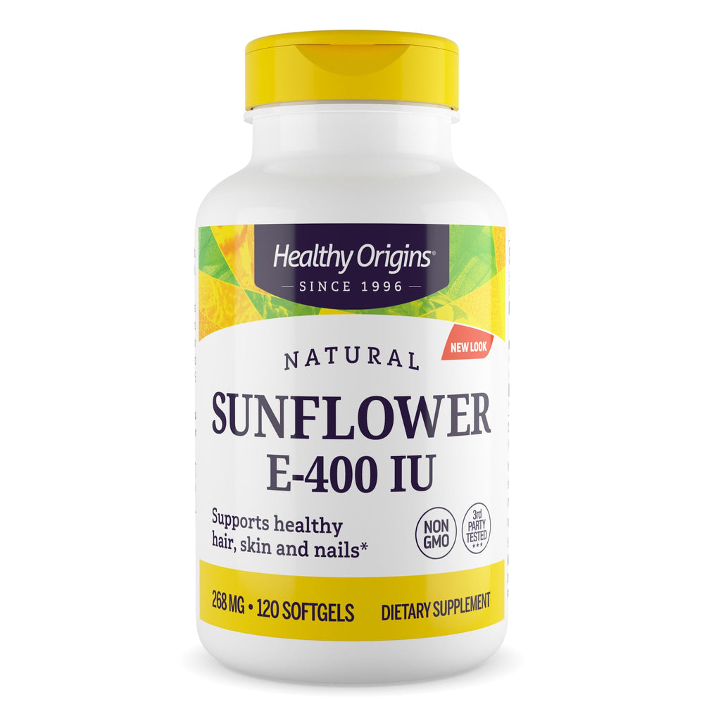Healthy Origins Sunflower Vitamin E-400 IU bottle with 120 softgels