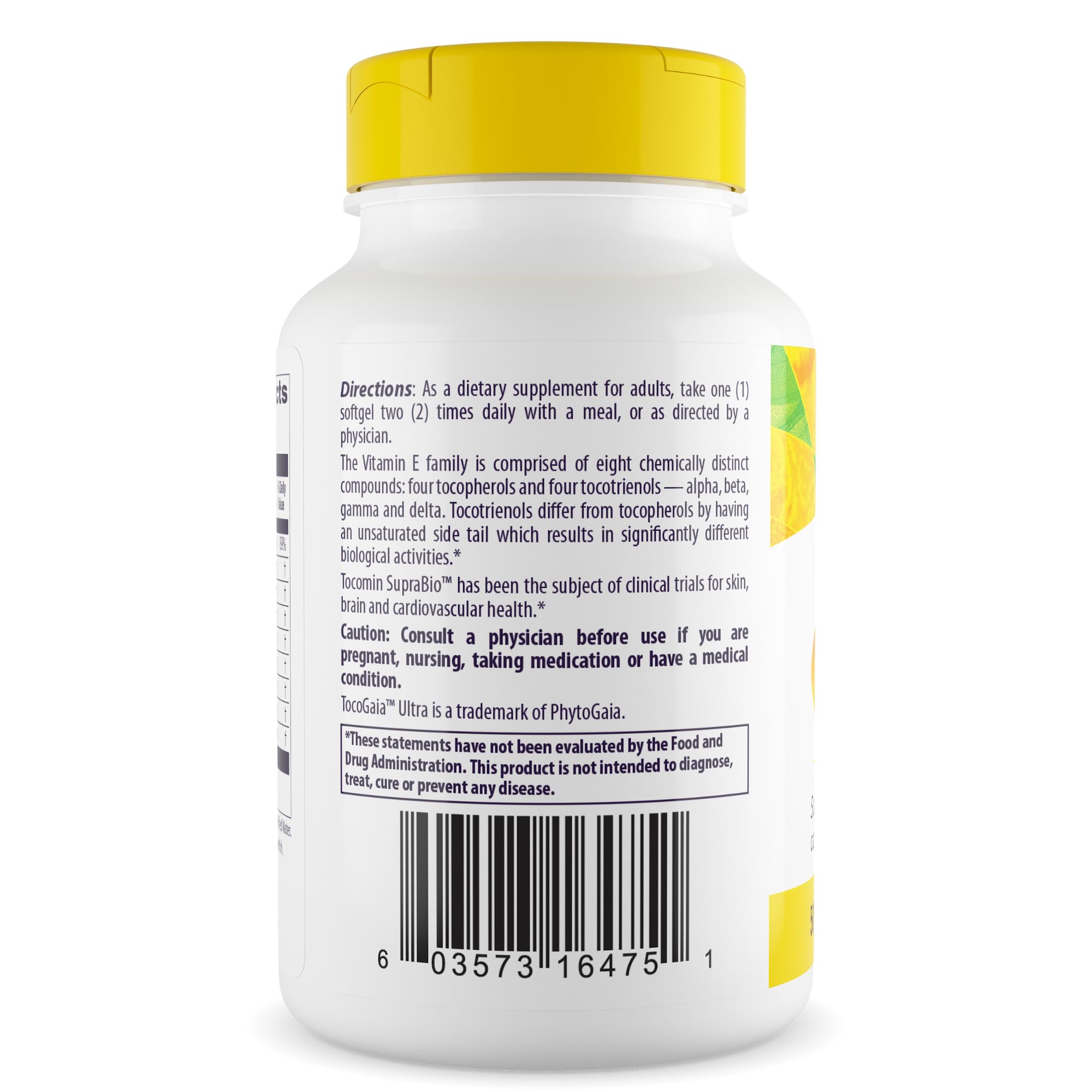 Healthy Origins Tocomin SupraBio label detail highlighting vitamin E complex.