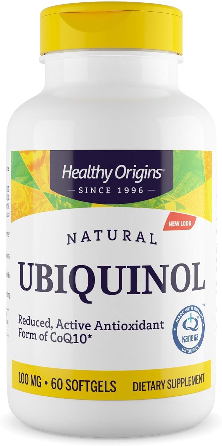 Hero image showing Healthy Origins Ubiquinol 100 mg Kaneka QH softgels bottle