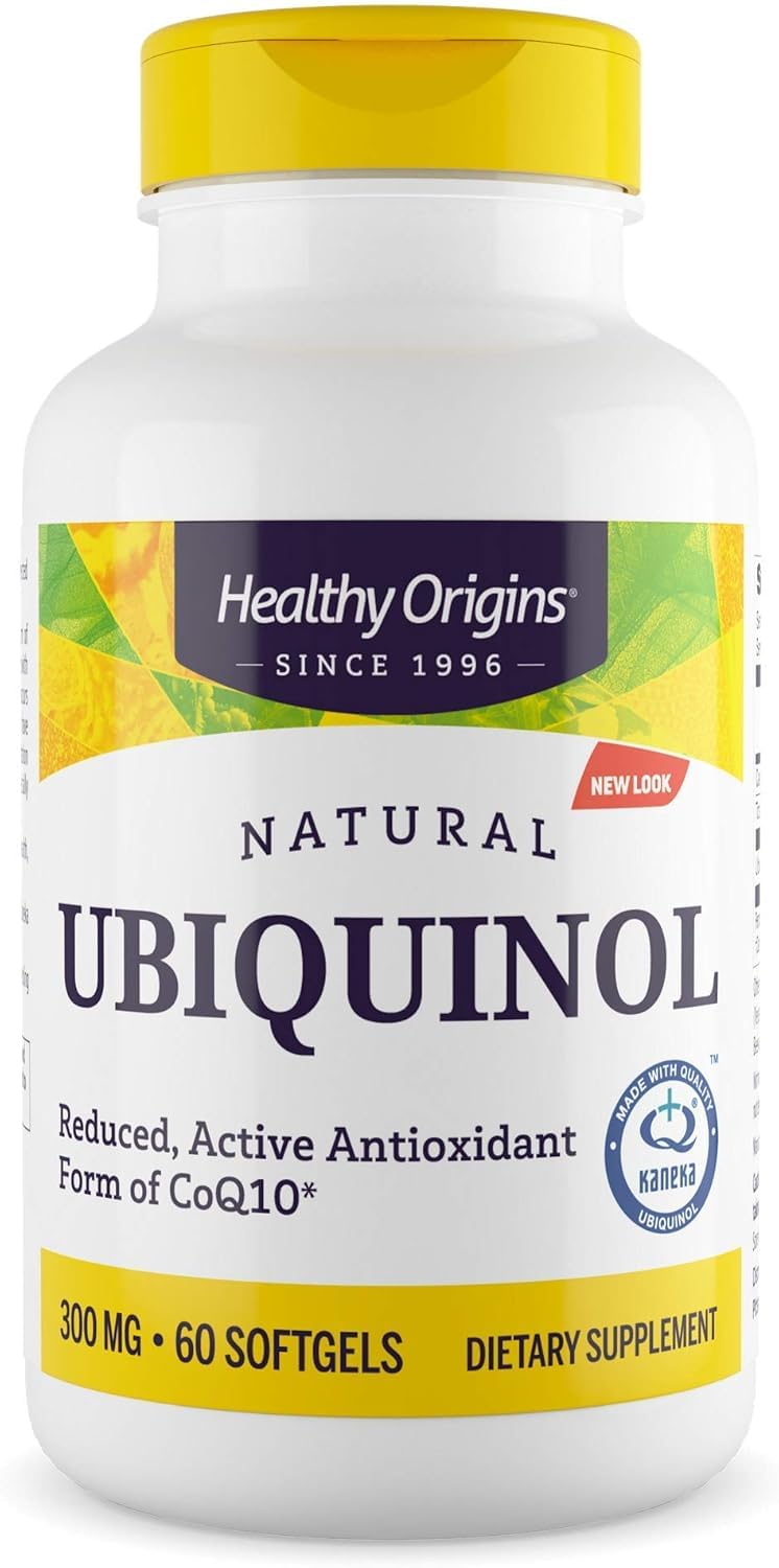 Bottle of Healthy Origins Ubiquinol 300 mg softgels front view