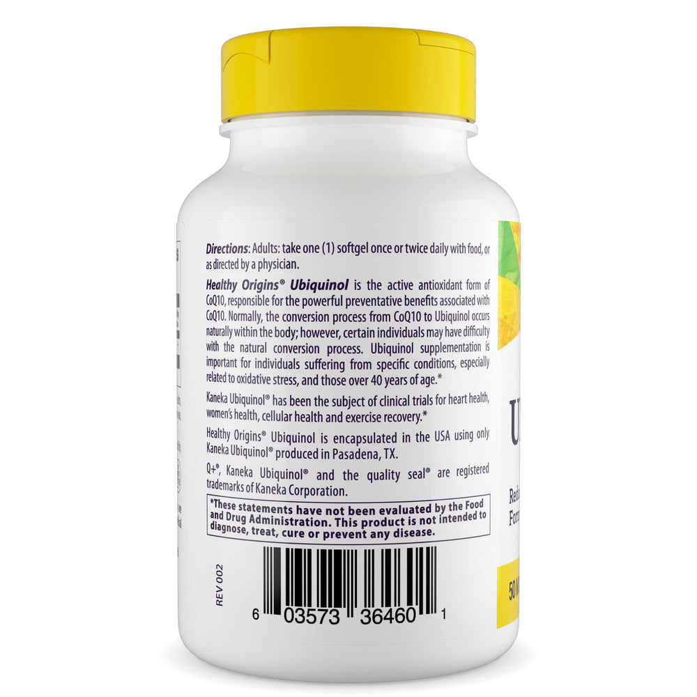 Healthy Origins ubiquinol capsules close-up showing smooth softgels for daily use.