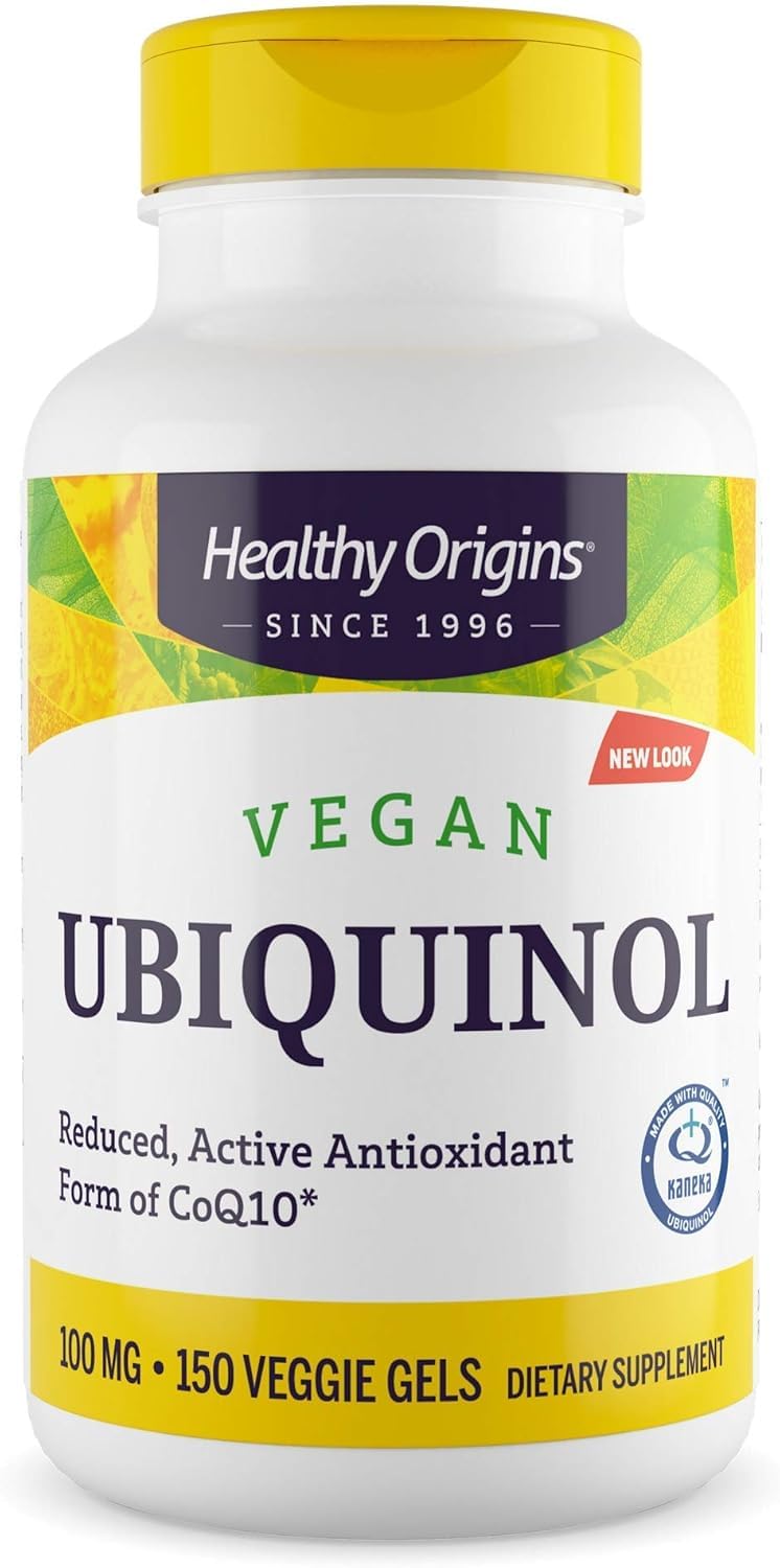 Healthy Origins Vegan Ubiquinol 100 mg bottle with 150 veggie gels