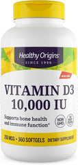 Bottle of Healthy Origins Vitamin D3 10,000 IU softgels
