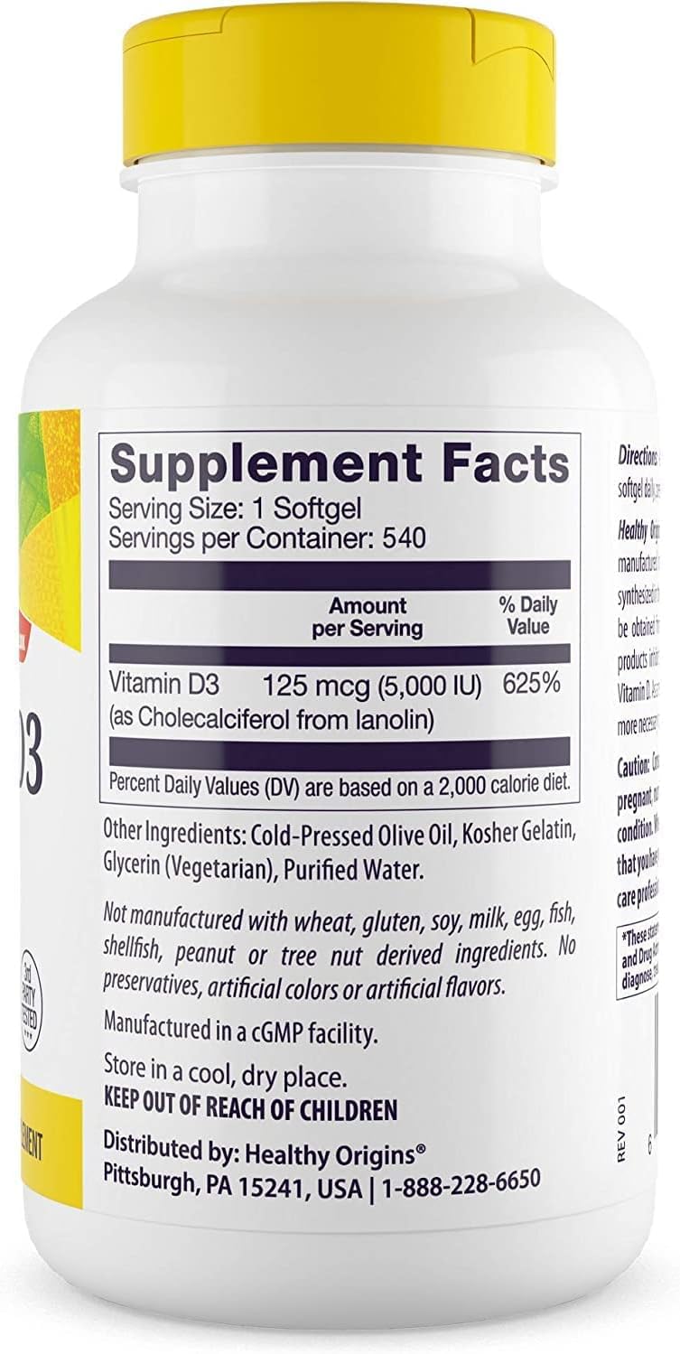 Close-up of vitamin D3 softgels showing size and shape