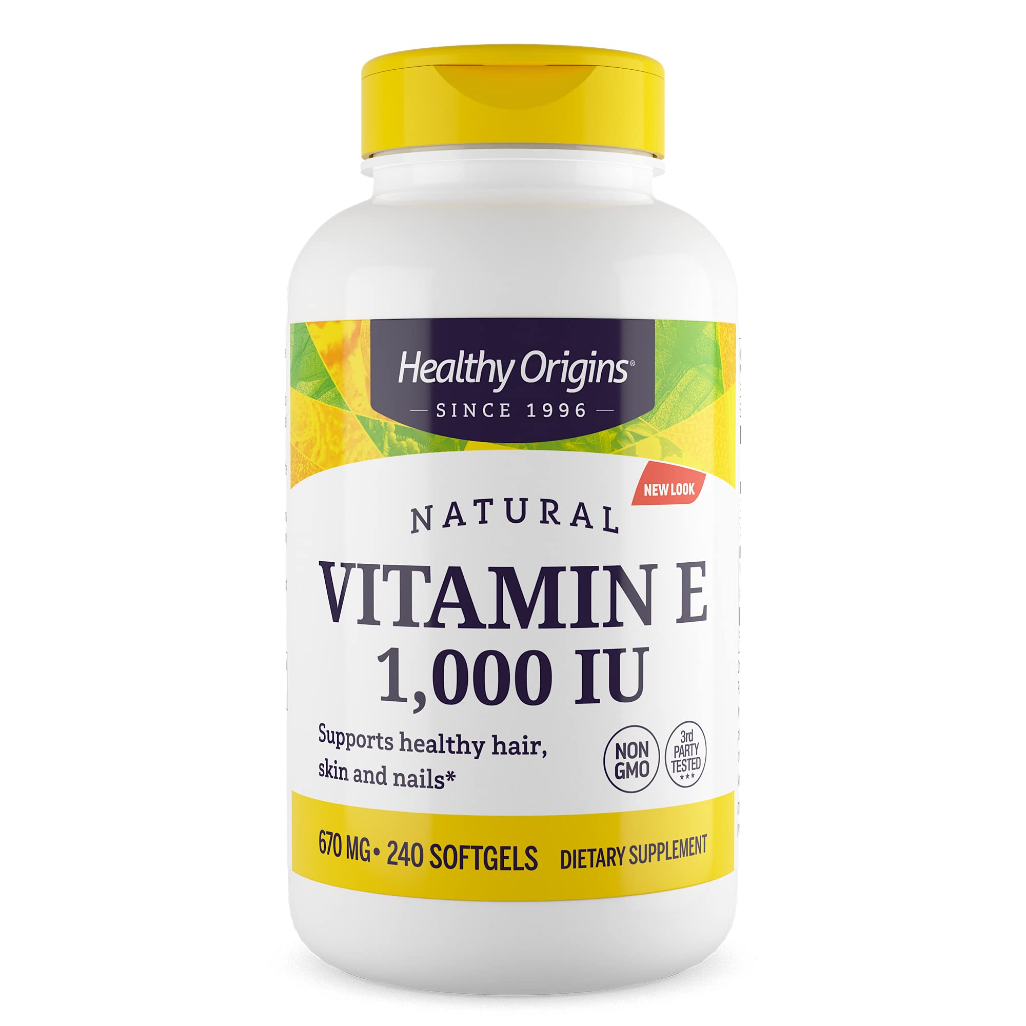 Bottle of Healthy Origins Vitamin E 1000 IU softgels