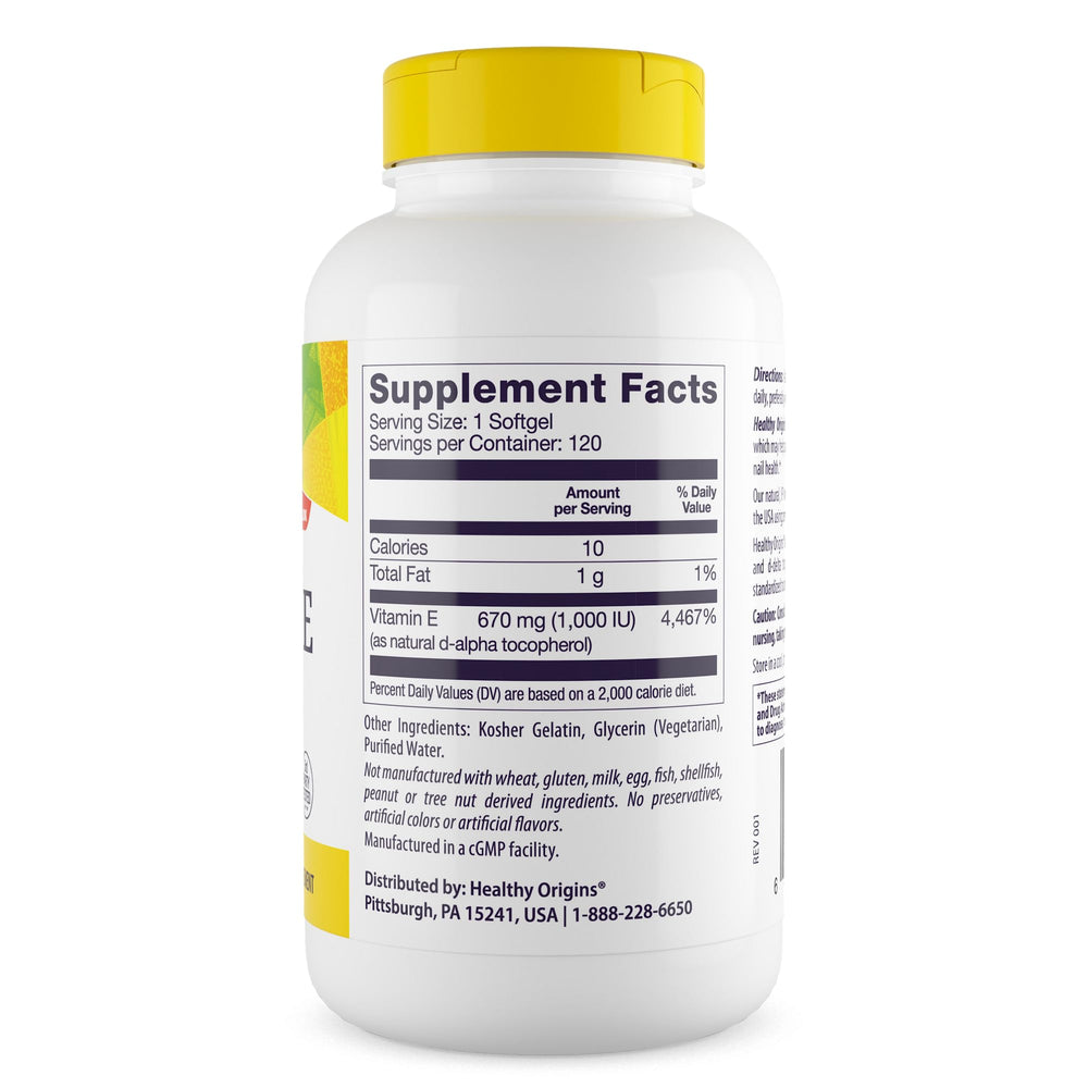 Vitamin E 1000 IU softgels with mixed tocopherols on label