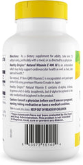 Close-up of 180 Vitamin E softgels in bottle