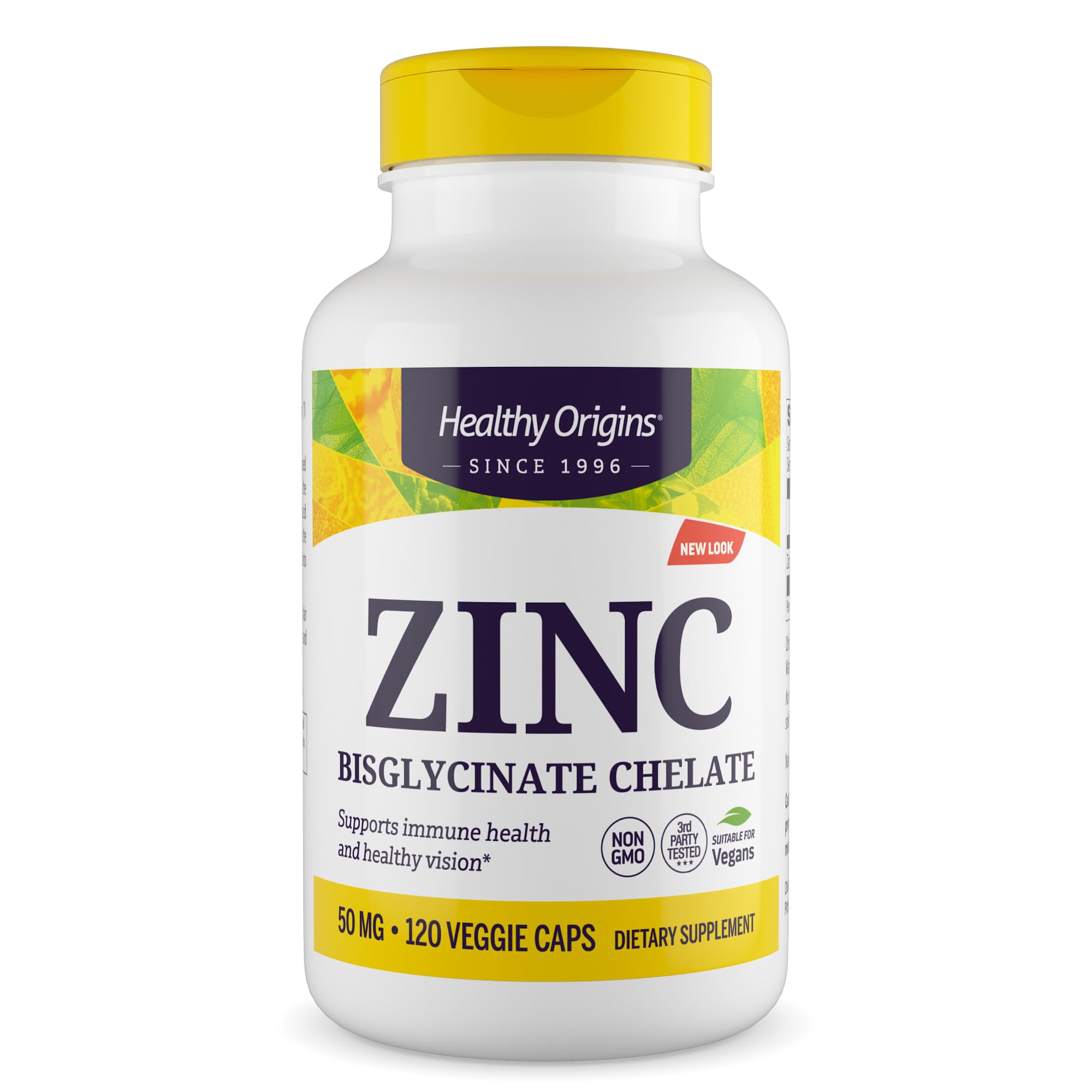 Healthy Origins Zinc Bisglycinate Chelate 50 mg bottle with Albion Minerals label