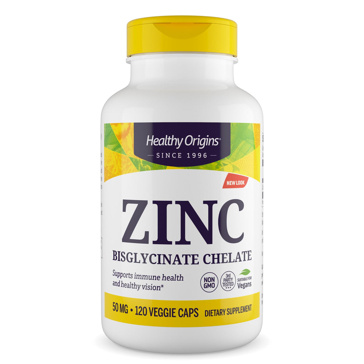 Healthy Origins Zinc Bisglycinate Chelate 50 mg bottle with Albion Minerals label