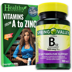 Healthy Surplus Vitamin B12 500 mcg bottle with 100 tablets