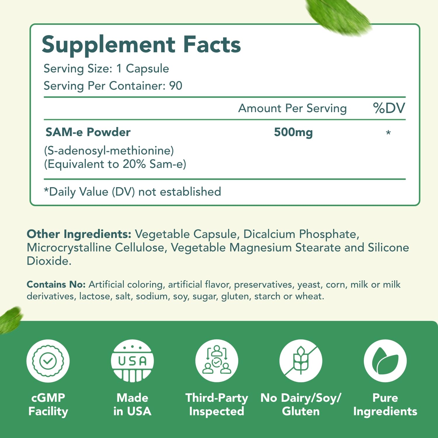 Close-up of Healthy Way SAM-e 500mg label