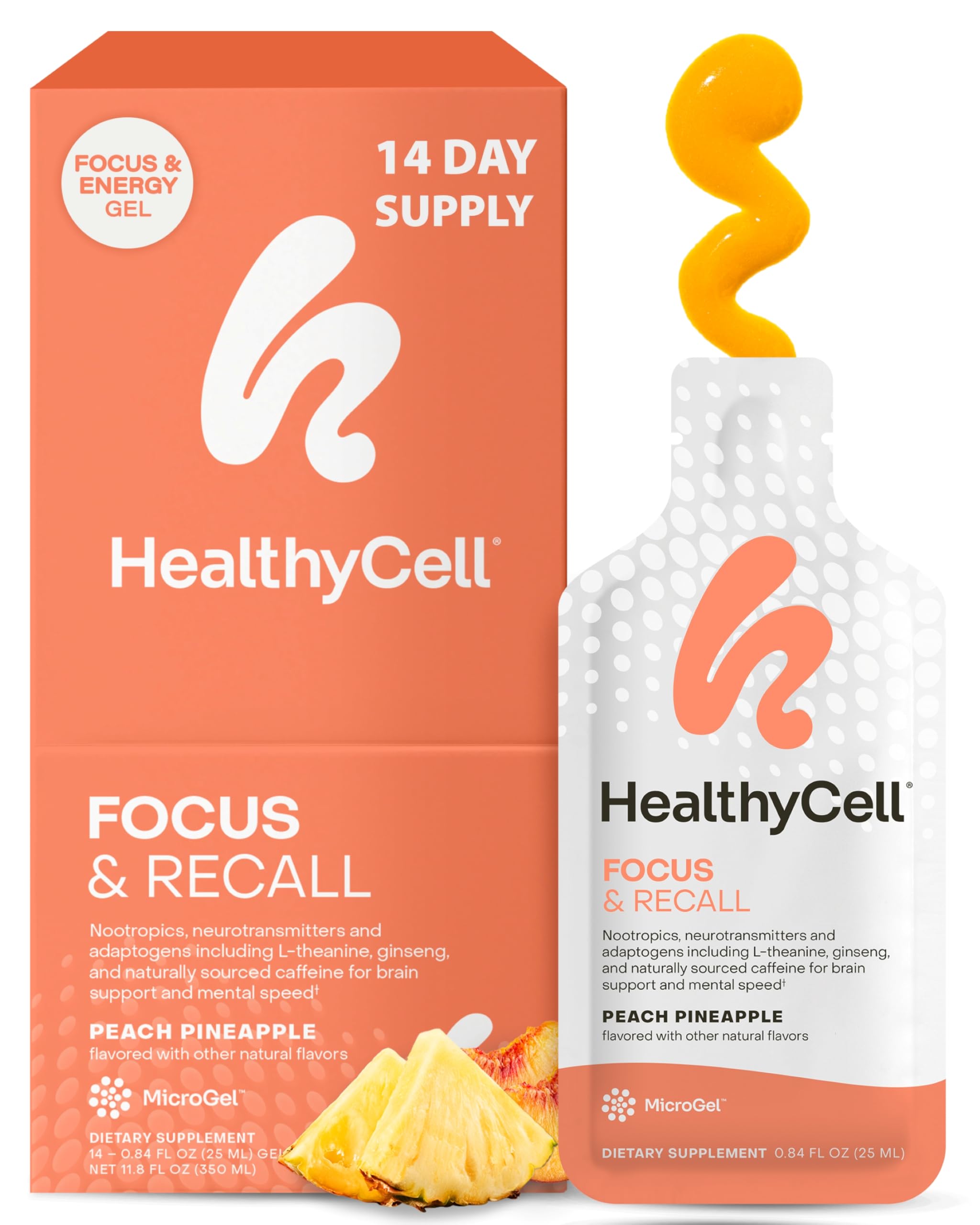 HealthyCell Focus & Recall peach pineapple gel pack front view