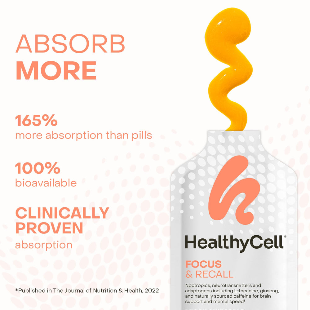 Nutrition label highlighting 165% higher absorption vs tablets