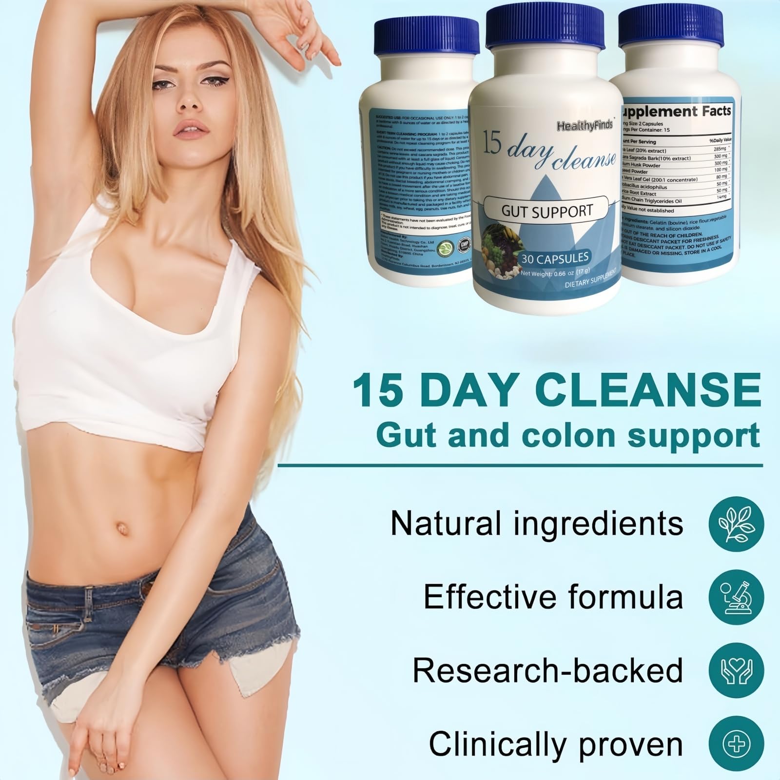 HealthyFinds 15 Day Cleanse capsules for convenient daily digestive support