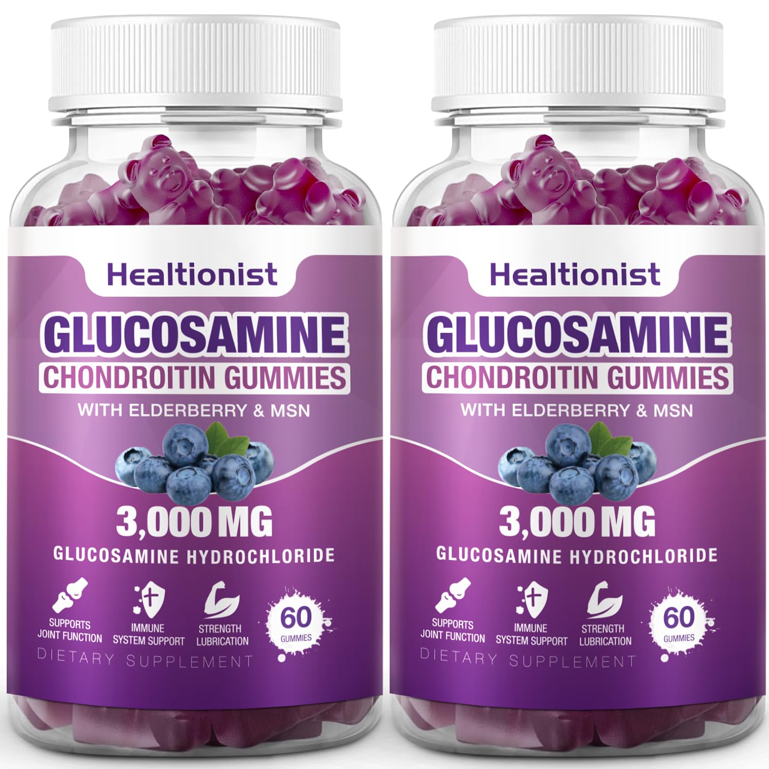 Healtionist 2-pack glucosamine chondroitin gummies with MSM and elderberry - 120 count