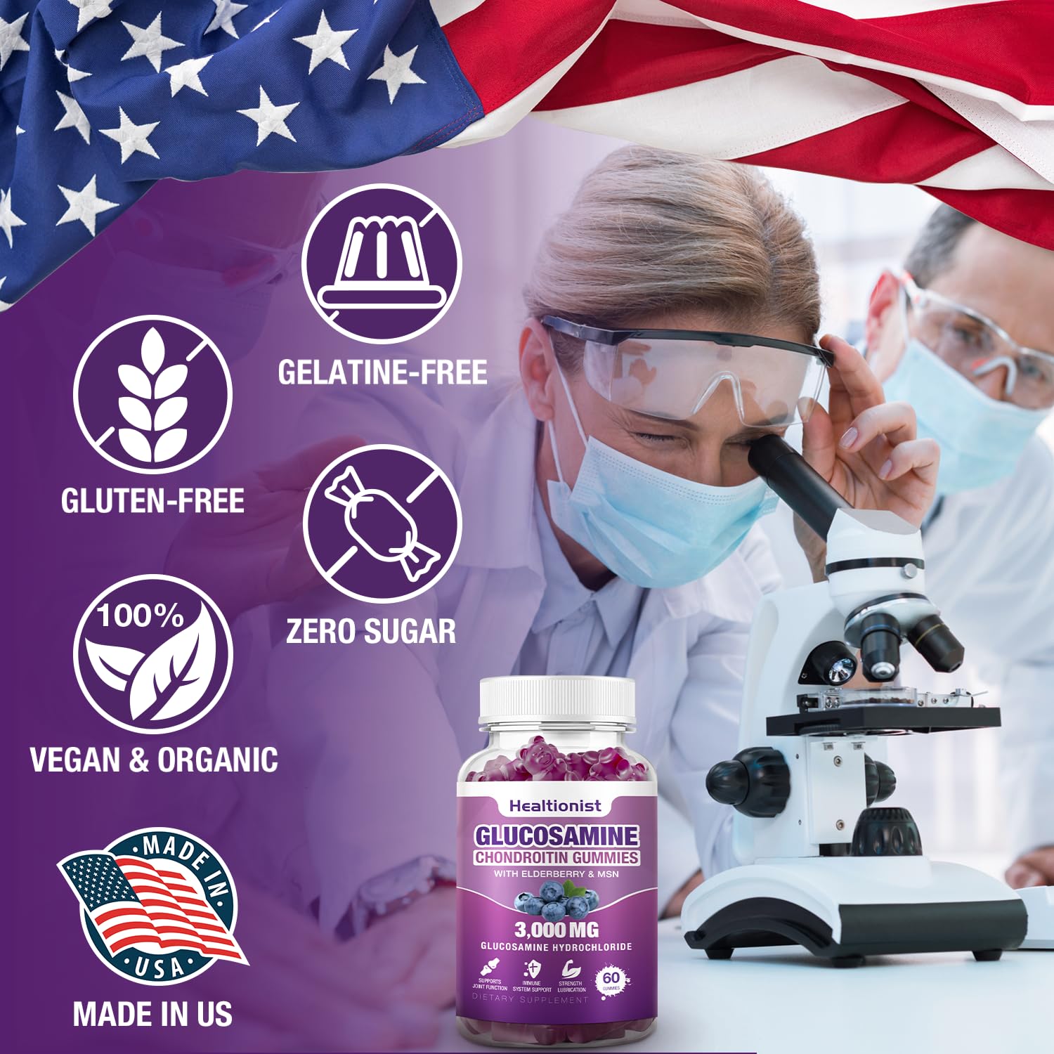 Gummies ingredients: glucosamine, chondroitin, MSM, turmeric