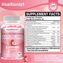 Close-up of peach-flavored calcium citrate gummies in bottle