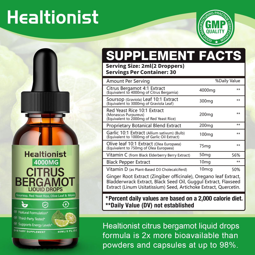 Healtionist citrus bergamot liquid drops pour glass shows quick absorption in beverage.