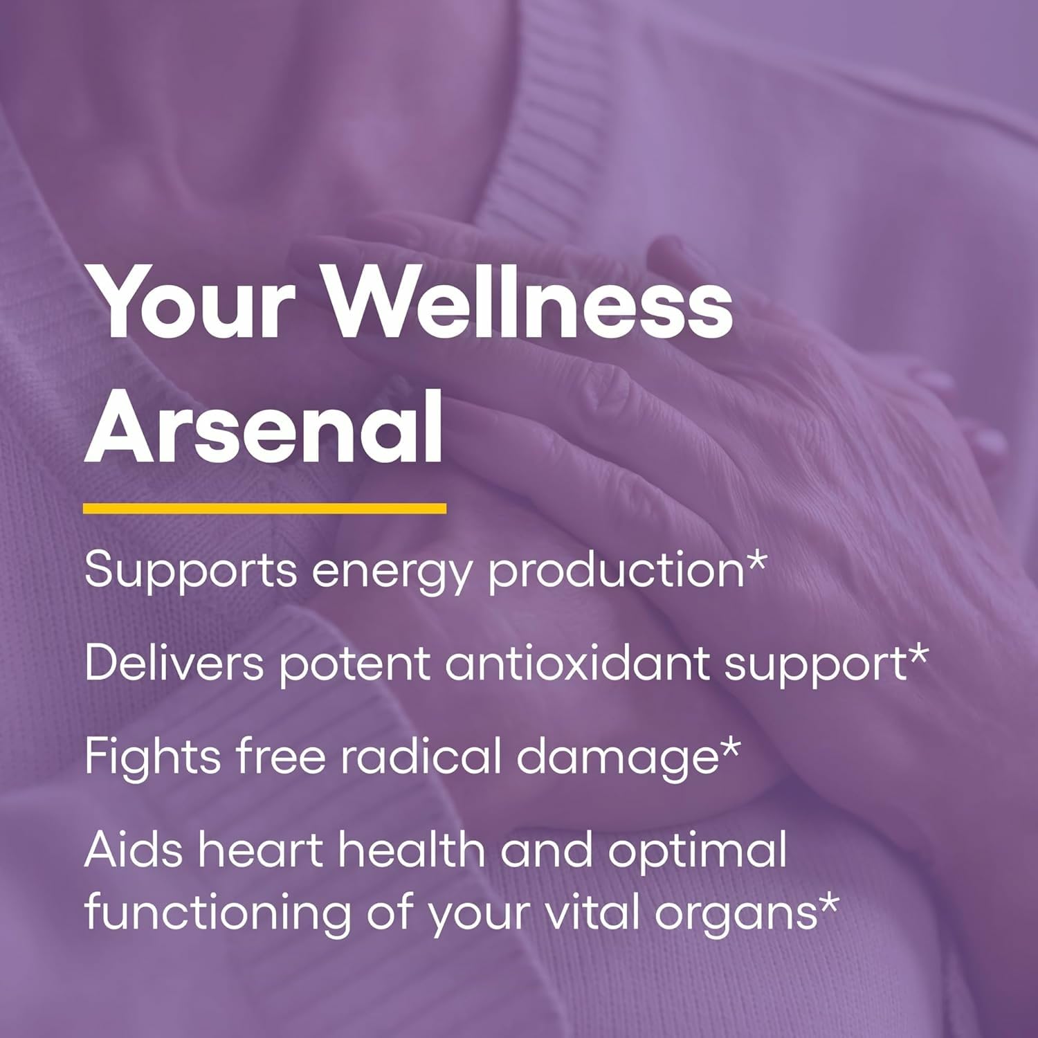 Icons representing heart health and energy support