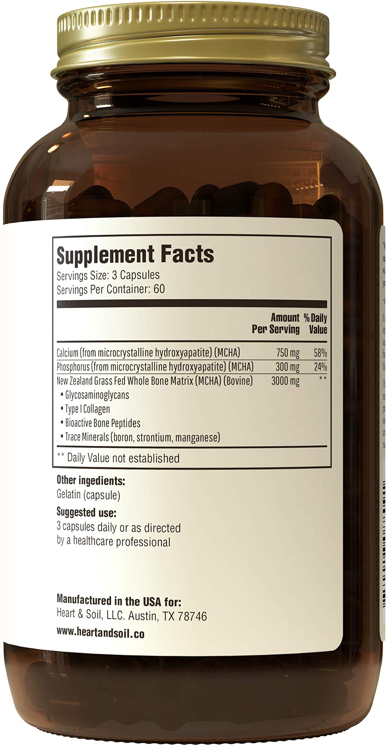 Close-up of Heart & Soil Bone Matrix capsules