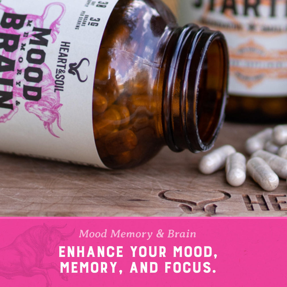 Choline and B12 nutrients featured on HEART & SOIL Brain Supplement