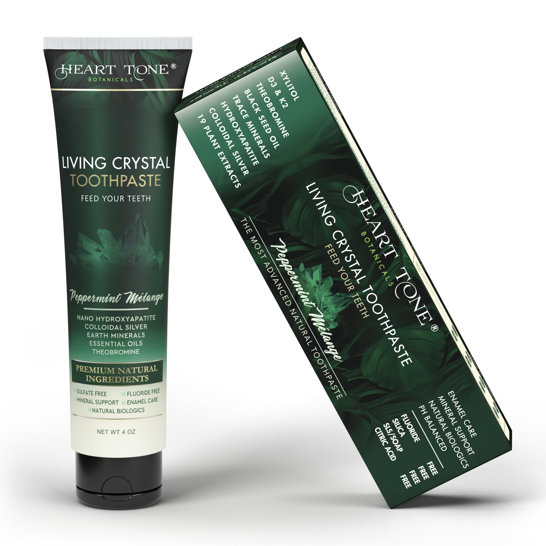 Heart Tone Botanicals Living Crystal Toothpaste bottle on white background