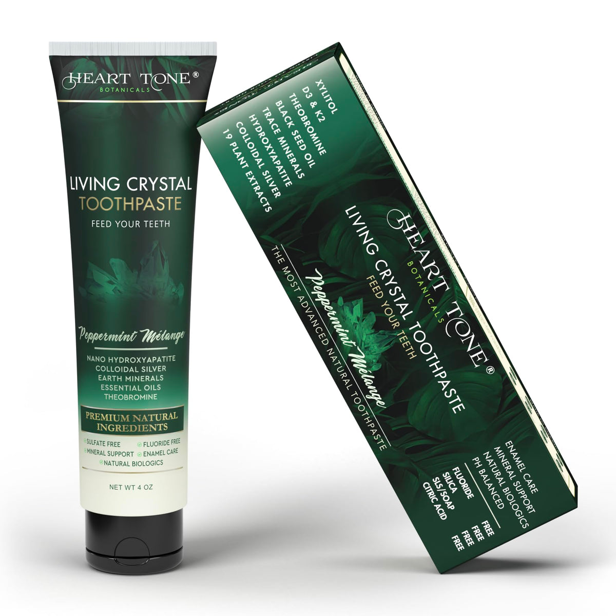 Heart Tone Botanicals Living Crystal Toothpaste bottle on white background