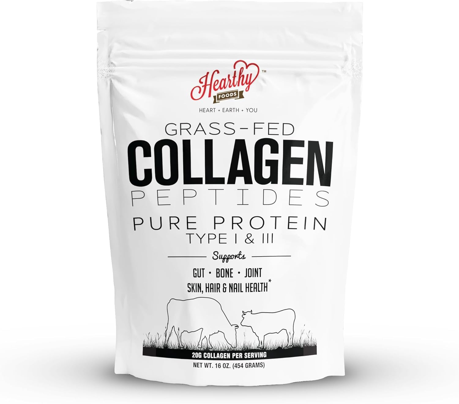 Hearthy Foods Collagen Powder 16 oz front view