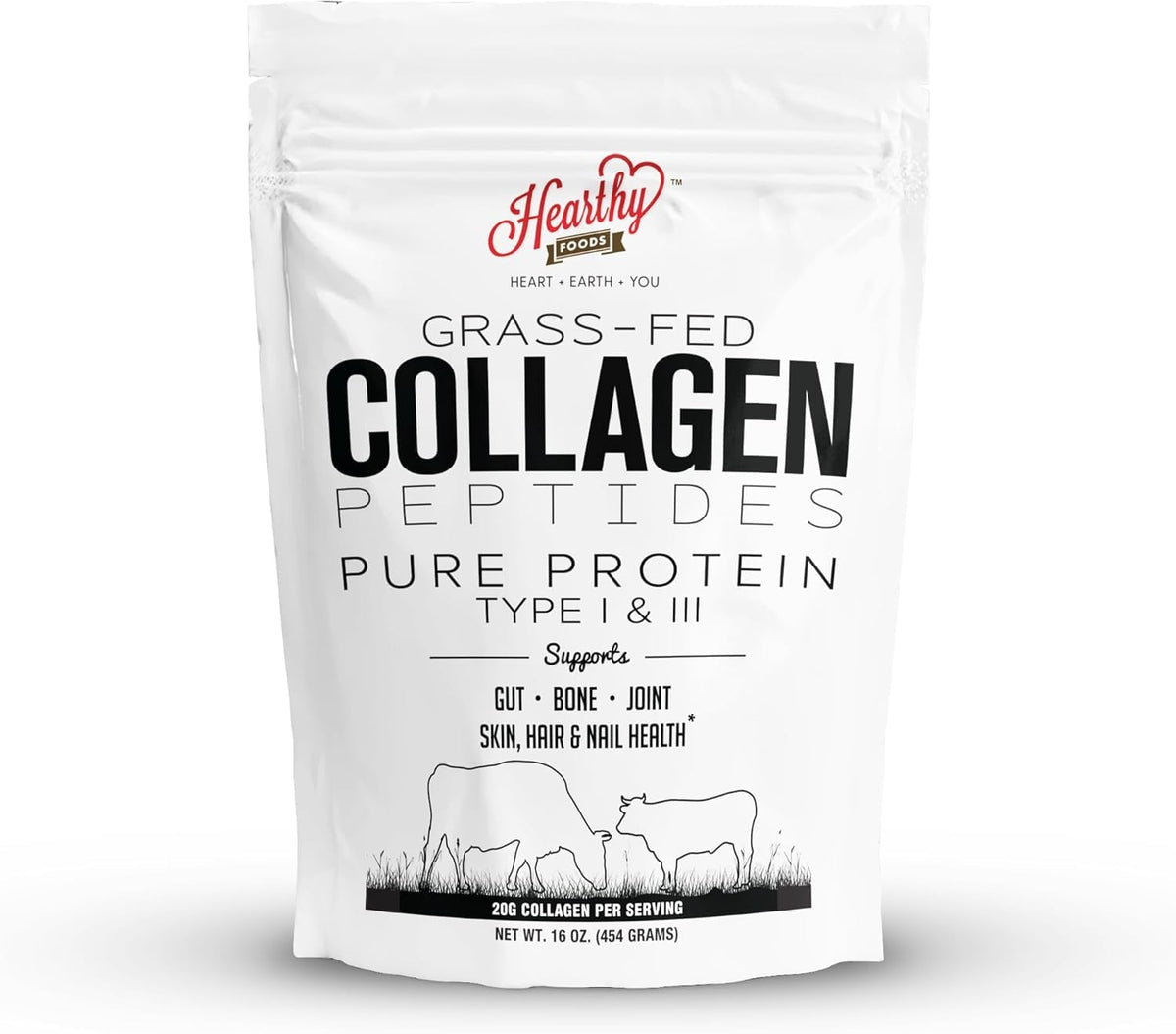 Hearthy Foods Collagen Powder 16 oz front view